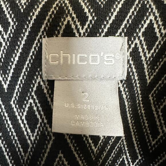 Chico's Black White Open Front Stretch Longline Blazer Jacket Sz 2‎ (L) Office - Picture 3 of 11